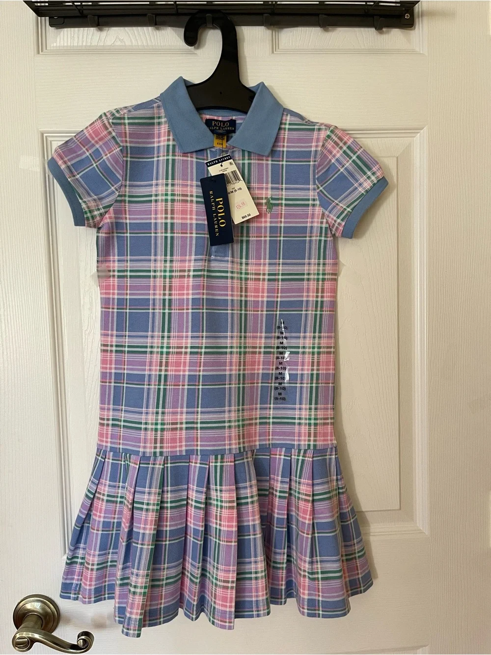 Polo Ralph Lauren Girls Plaid Polo Dress in Blue & Pink Size M (8-10)